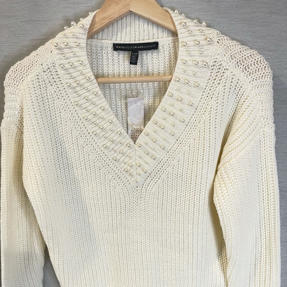 NWT WHBM vnk high low pearl pull over sweater, XXSP, ecru - Picture 4 of 14